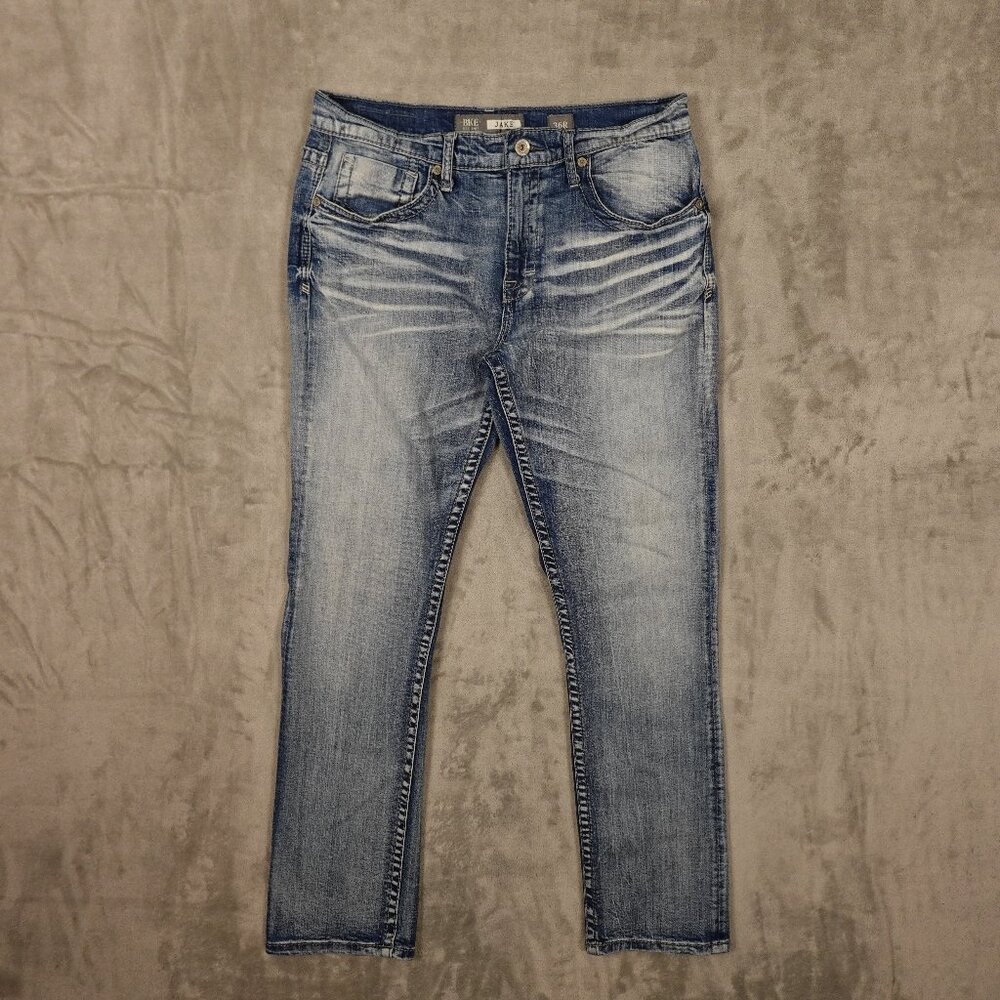 BKE Jake Jeans Men’s 36R Blue Distressed‎ Straight Leg Stretch Denim